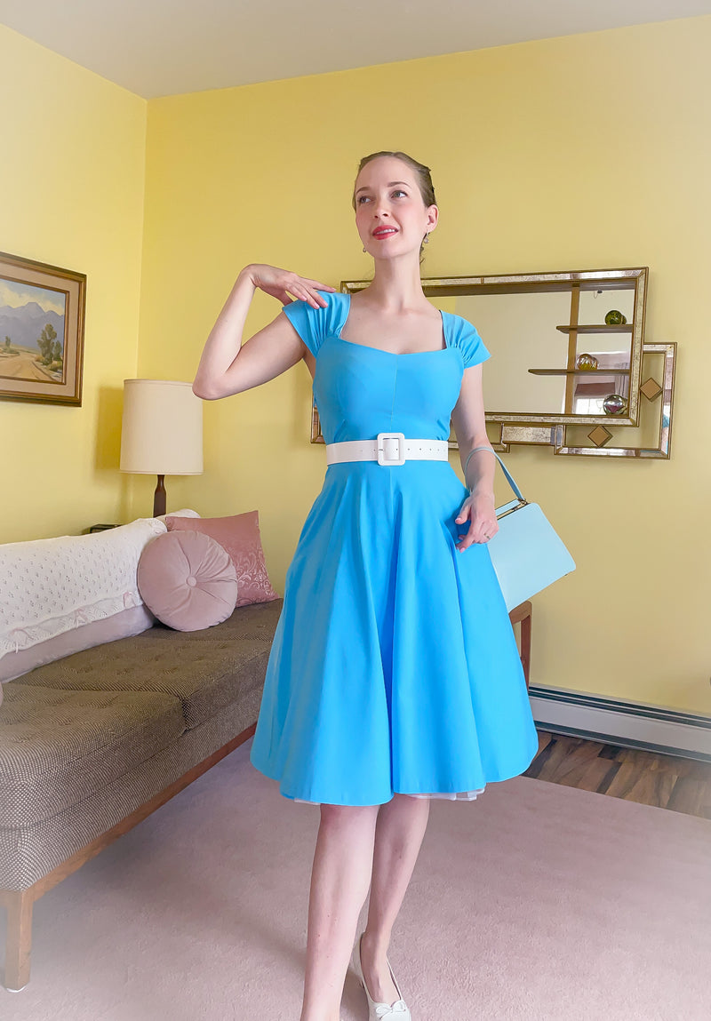 1950s Bardot Lightblue Swing Dress With Pockets