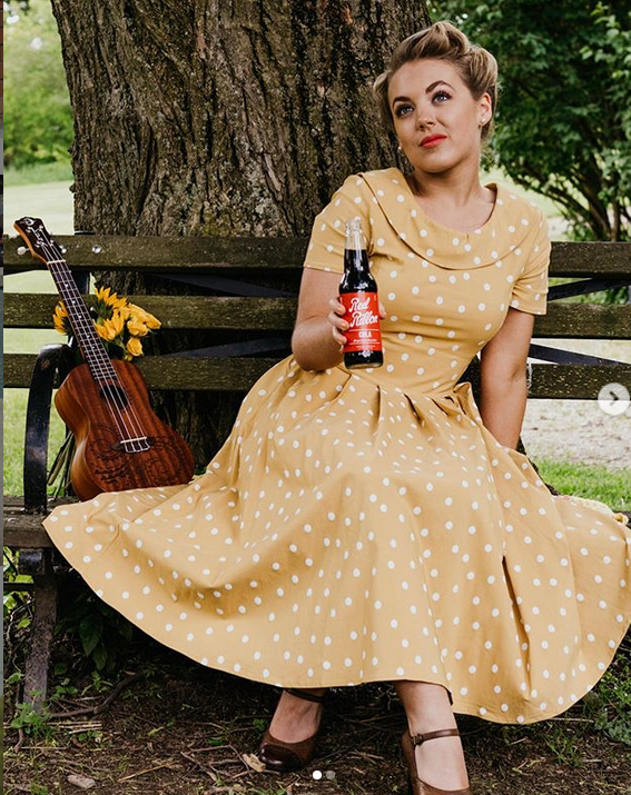 1950s Women`s Yellow Dot  Roll Collar Party Dress - Gowntownvintage