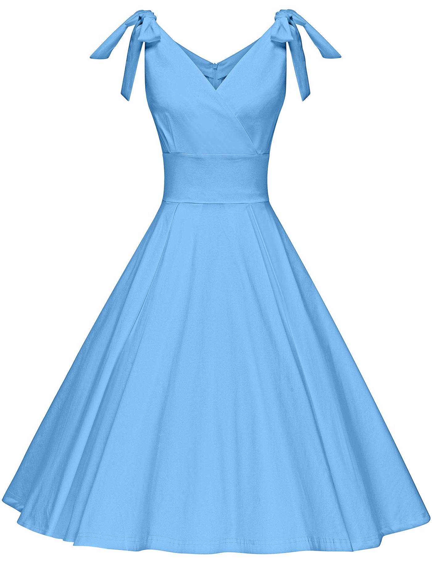 1950s Womens Lightblue Summer Adjustable Strap Dress With Pockets