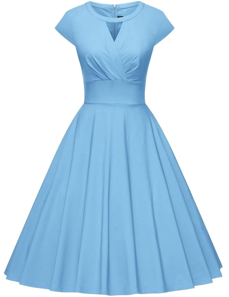 1950s Women s Lightblue Round Neckline Keyhole Vintage Party Dress Gowntownvintage