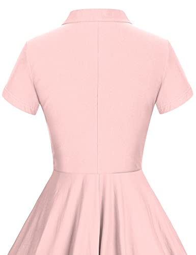 50s Stand Collar Neckline With Fixed Bowknot Tie Pink Retro Rockabilly  Party Swing Dress With Pockets - Gowntownvintage