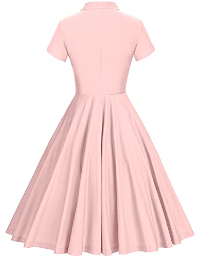 50s Stand Collar Neckline With Fixed Bowknot Tie Pink Retro Rockabilly  Party Swing Dress With Pockets - Gowntownvintage