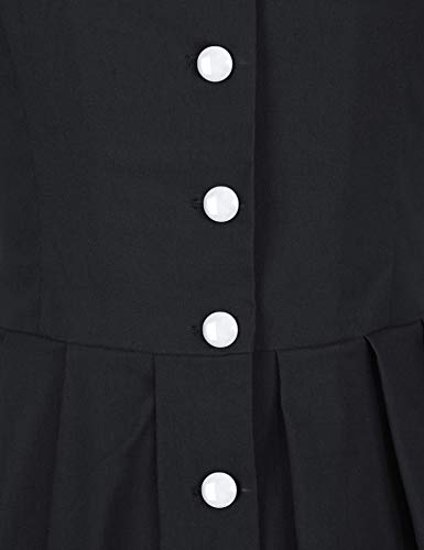 40s 50s Vintage Women`s Black Lapel Collar  Vneckline Shirt Dress With Pockets - Gowntownvintage