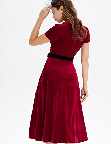 Women`s 50s Vintage Darkred Velvet  Swing Dress With Pockets