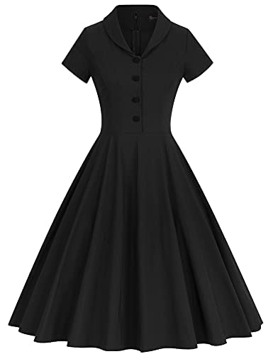 1940s vintage black shirt waist dress with pockets