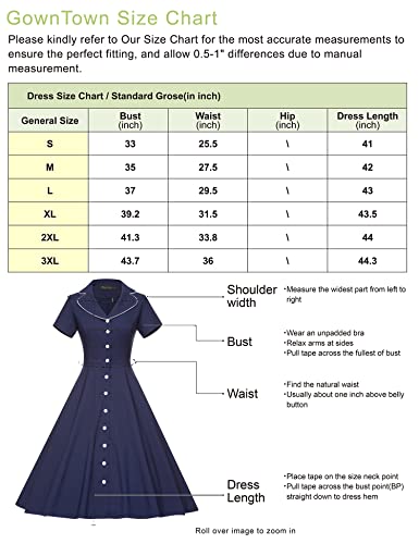 40s 50s Vintage Women`s Blue Lapel Collar Vneckline Shirt Swing Dress With Pockets - Gowntownvintage