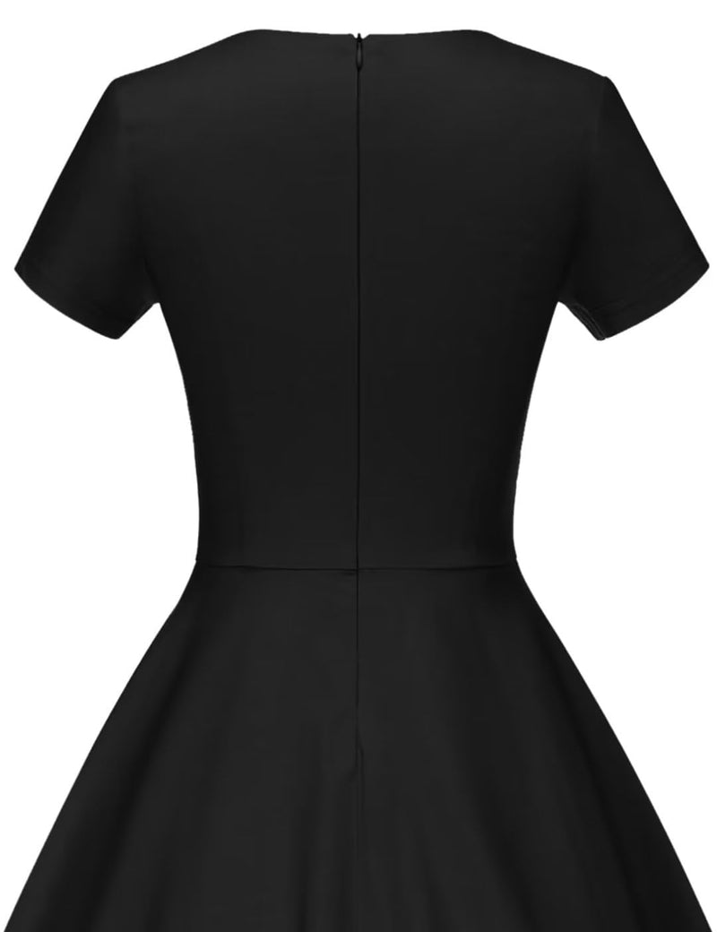 Women`s 50s Black Inserted V waistline Vintage Party Dress With Pockets - Gowntownvintage