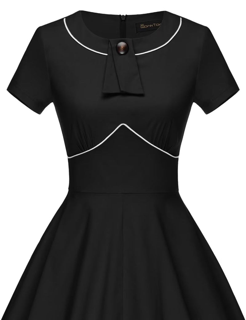 Women`s 50s Black Inserted V waistline Vintage Party Dress With Pockets - Gowntownvintage