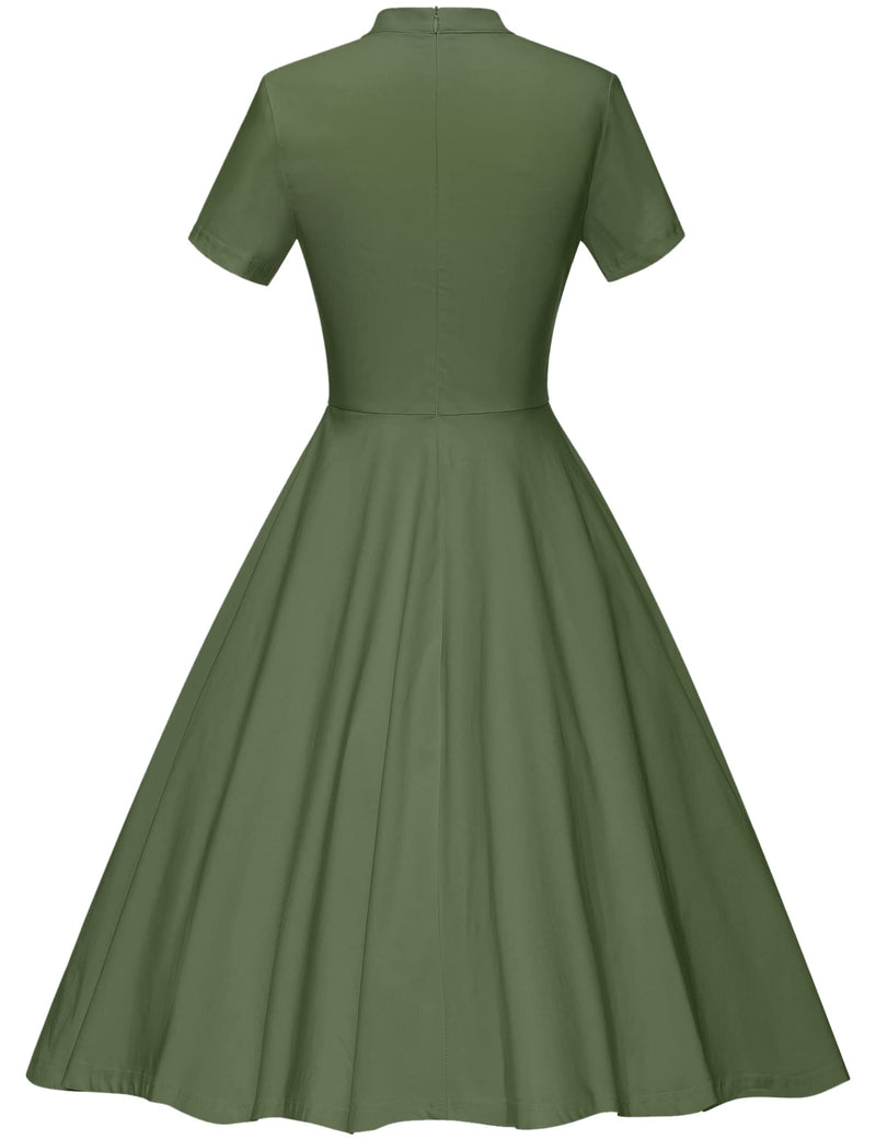 50s Vintage Women`s Armygreen High Neck  Party Dress With Pockets - Gowntownvintage