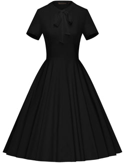 50s Bowknot Tie Black Swing Dress With Pockets