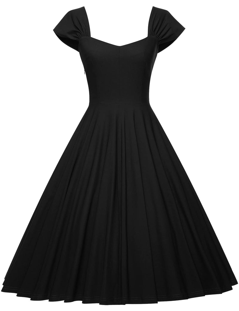 1950s Bardot Black Swing Dress With Pockets