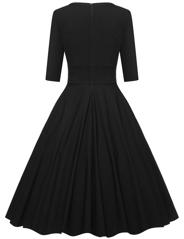 50s Women`s Long Sleeve Round Neckline Keyhole Vintage Party Dress - Gowntownvintage