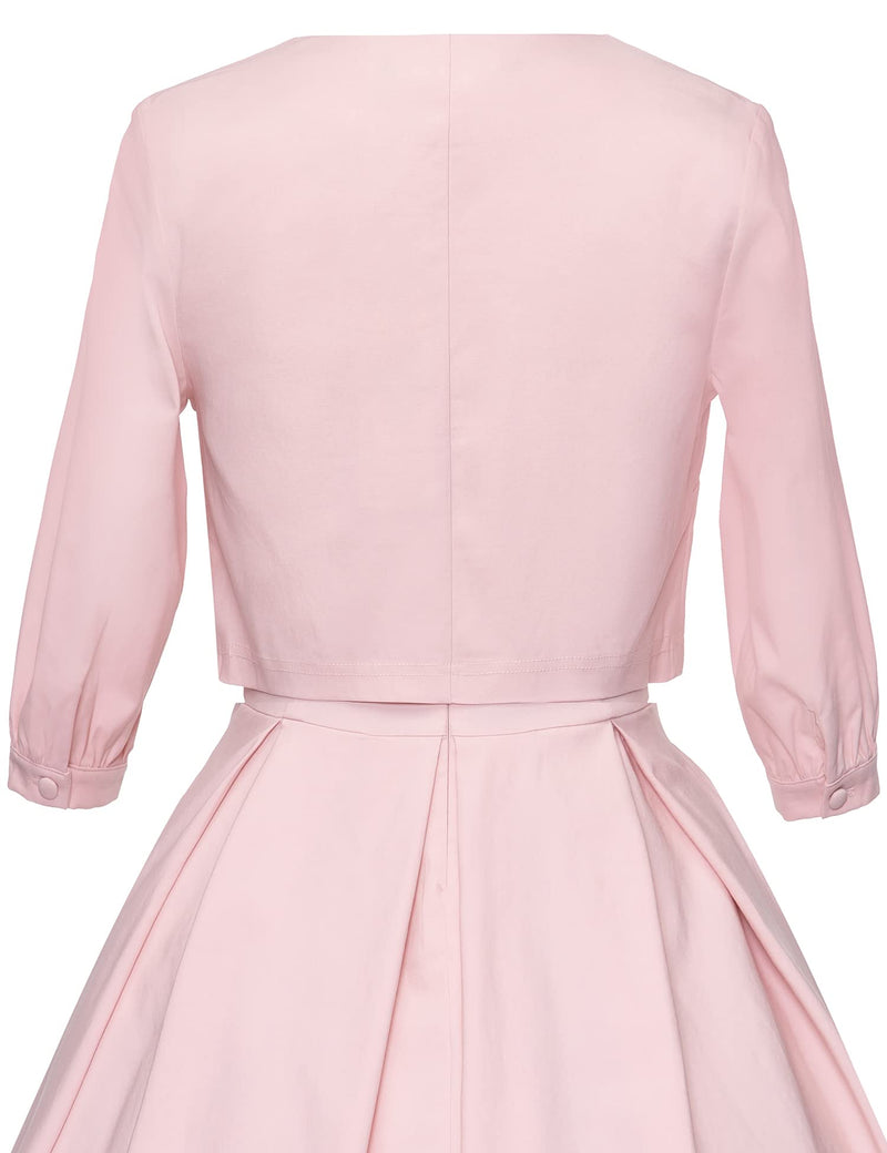 Women`s 1950s Pink Audrey Hepburn Style Tea Dress With Jacket - Gowntownvintage