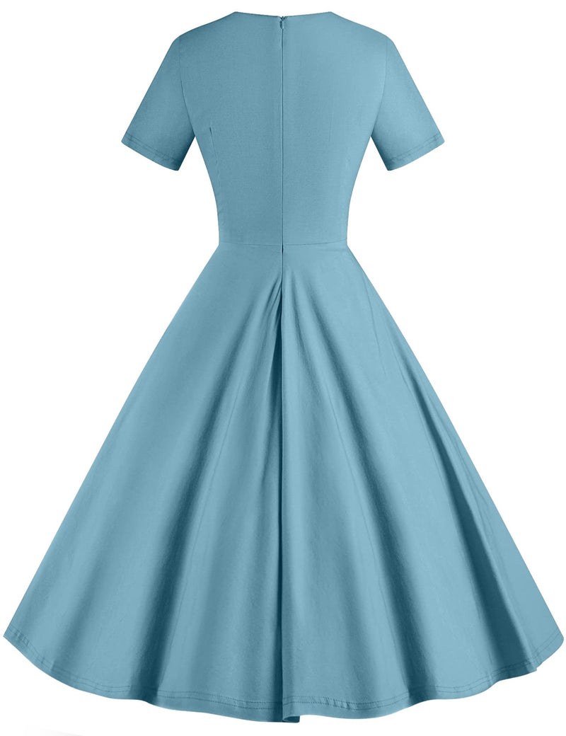 Women`s 50s Stoneblue  Vneckline  Vintage Party Dress With Pockets