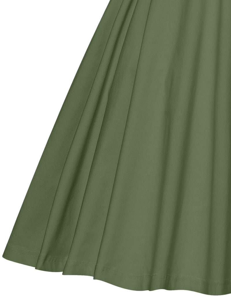 50s Vintage Women`s Armygreen High Neck  Party Dress With Pockets - Gowntownvintage