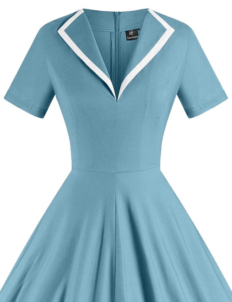 Women`s 50s Stoneblue  Vneckline  Vintage Party Dress With Pockets