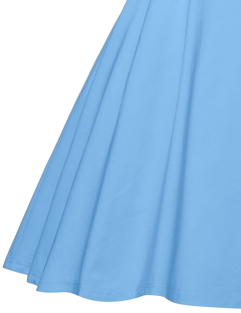 50s Women`s  Lightblue O neckline Front Bowknot Tie Swing Dress With Pockets - Gowntownvintage