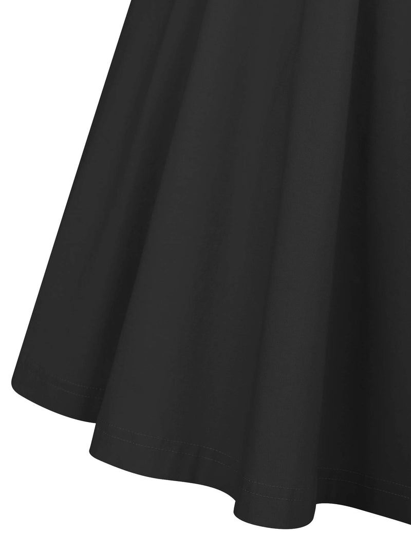 50s Women`s Scoop Collar Audry Hepburn Style Black Swing Party Dress With Pockets - Gowntownvintage