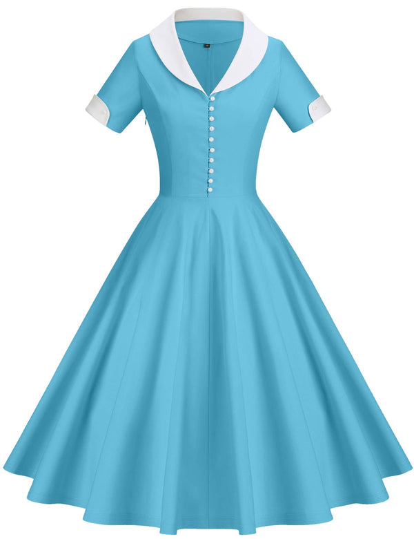 50s teal shirtwaist swing party dress with pockets