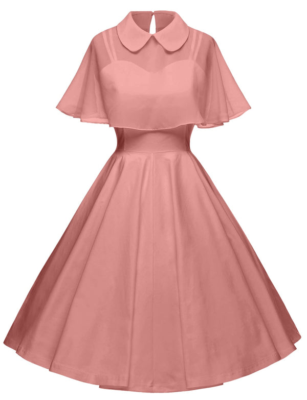 Women`s 1950s  Sweetheart Neckline Darkpink Party Dress With Chiffon Cloak - Gowntownvintage