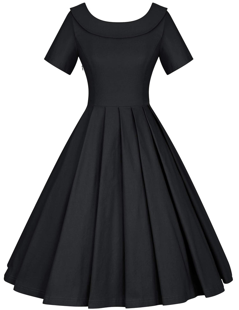 50s Women`s Black Roll Collar Party Dress - Gowntownvintage