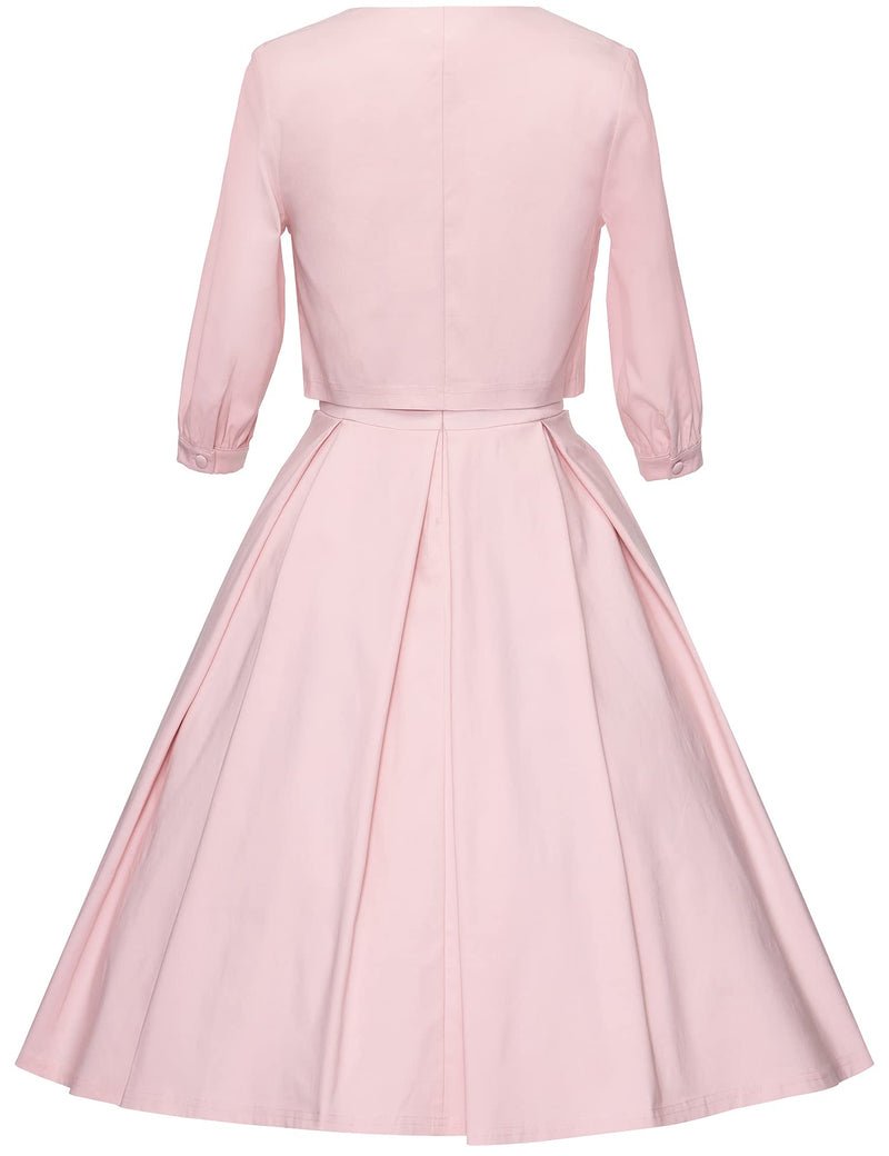 Women`s 1950s Pink Audrey Hepburn Style Tea Dress With Jacket - Gowntownvintage