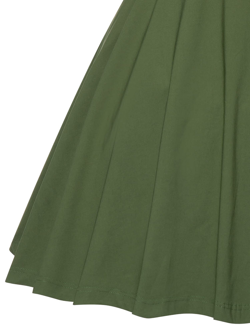 50s Women`s  Armygreen Peter Pan Collar Party Dress With Pockets - Gowntownvintage