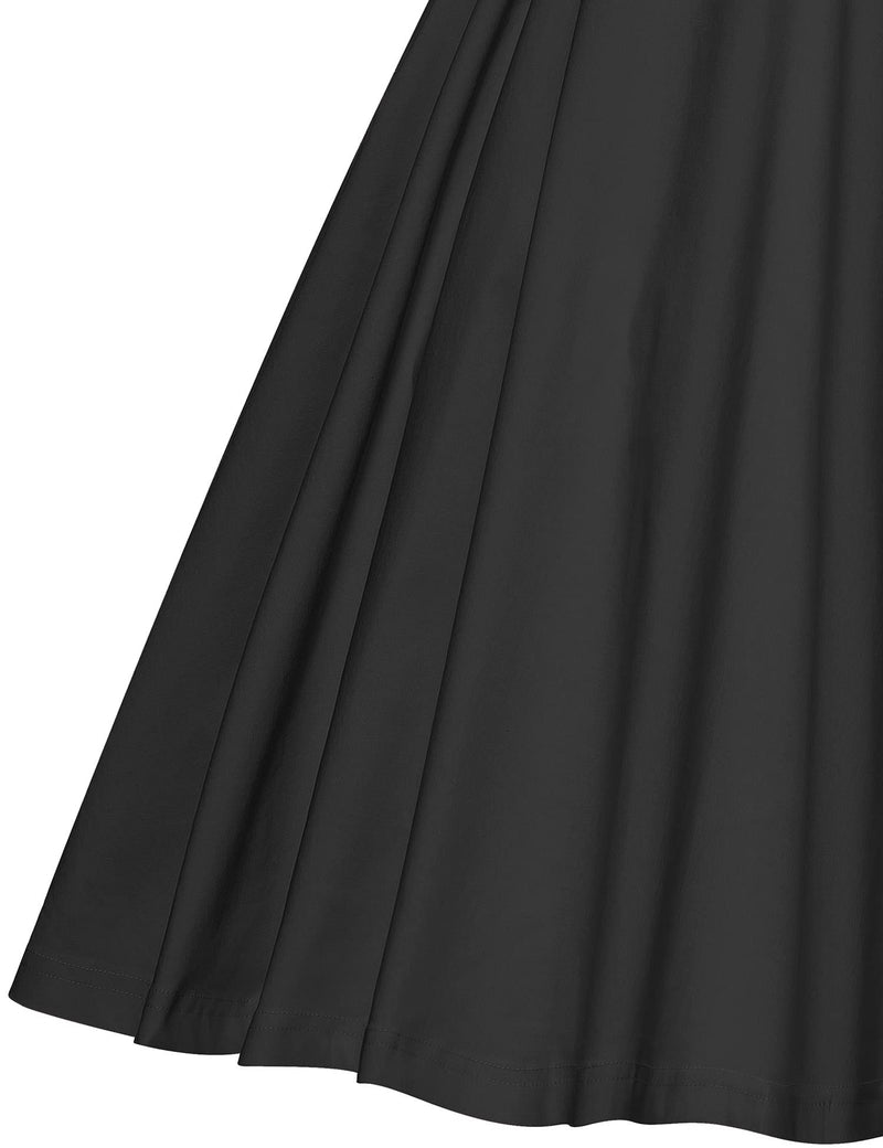 GownTown 50s Black  Retro Stand Collar  With Fixed Bowknot   Retro Rockabilly  Party Swing Dress With Pockets