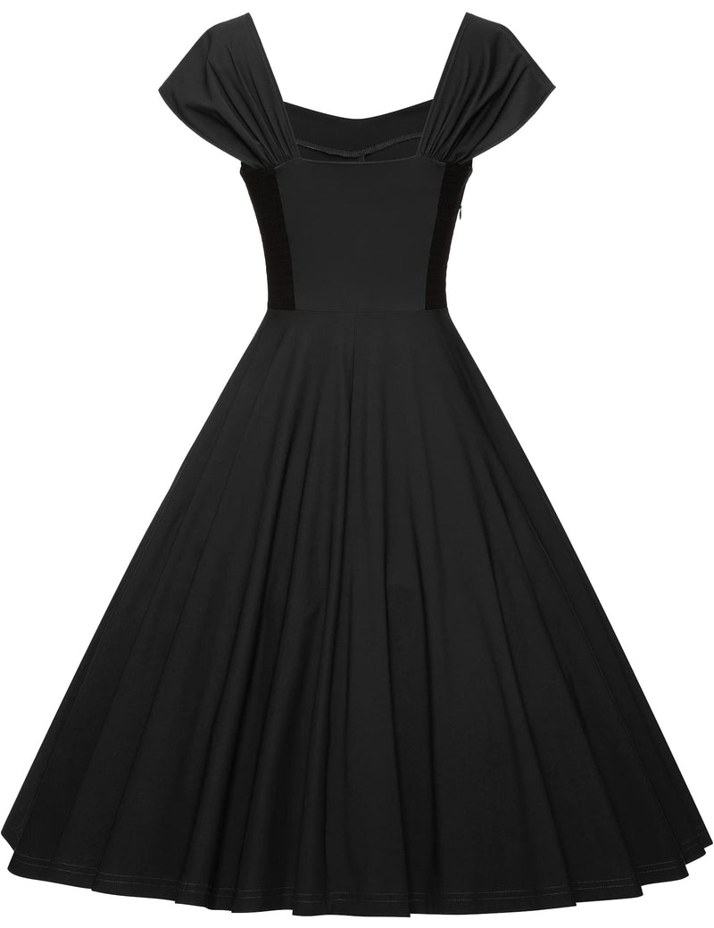 1950s Bardot Black Swing Dress With Pockets