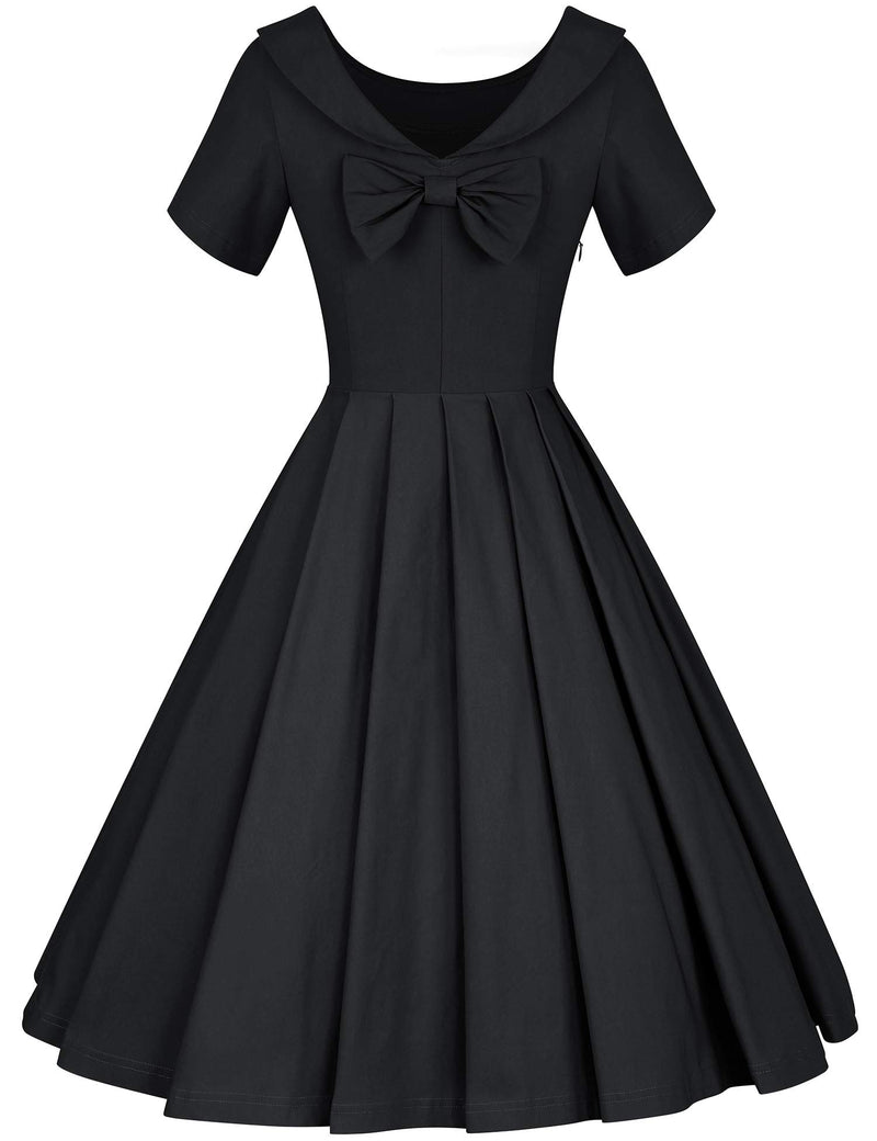 50s Women`s Black Roll Collar Party Dress - Gowntownvintage