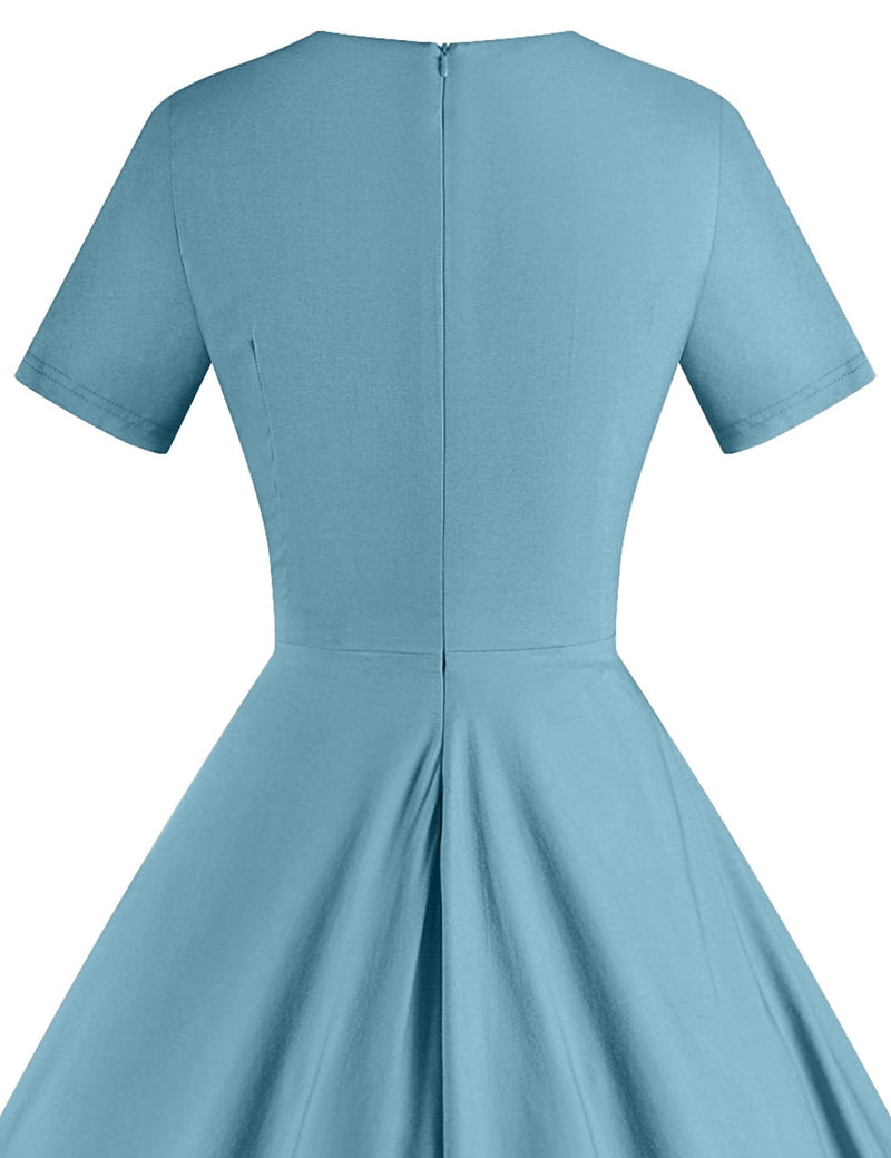 Women`s 50s Stoneblue  Vneckline  Vintage Party Dress With Pockets