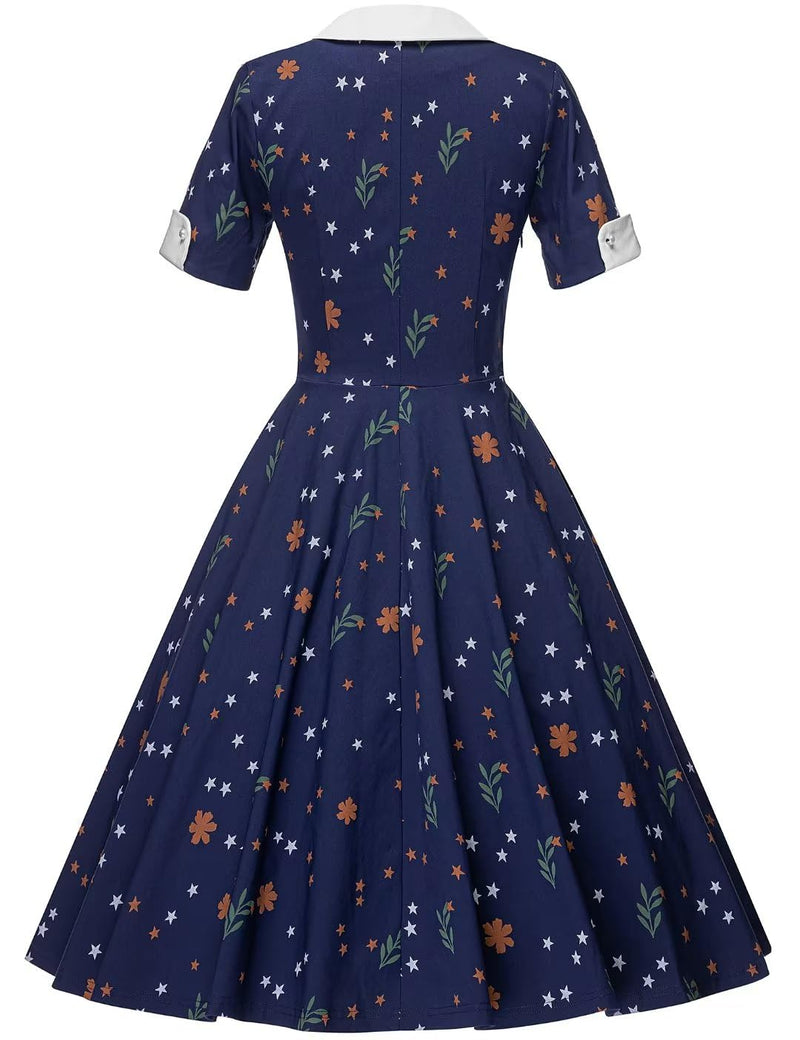 Women`s 1950s Floral Vneckline Vintage Shirt Waist Party Dress - Gowntownvintage