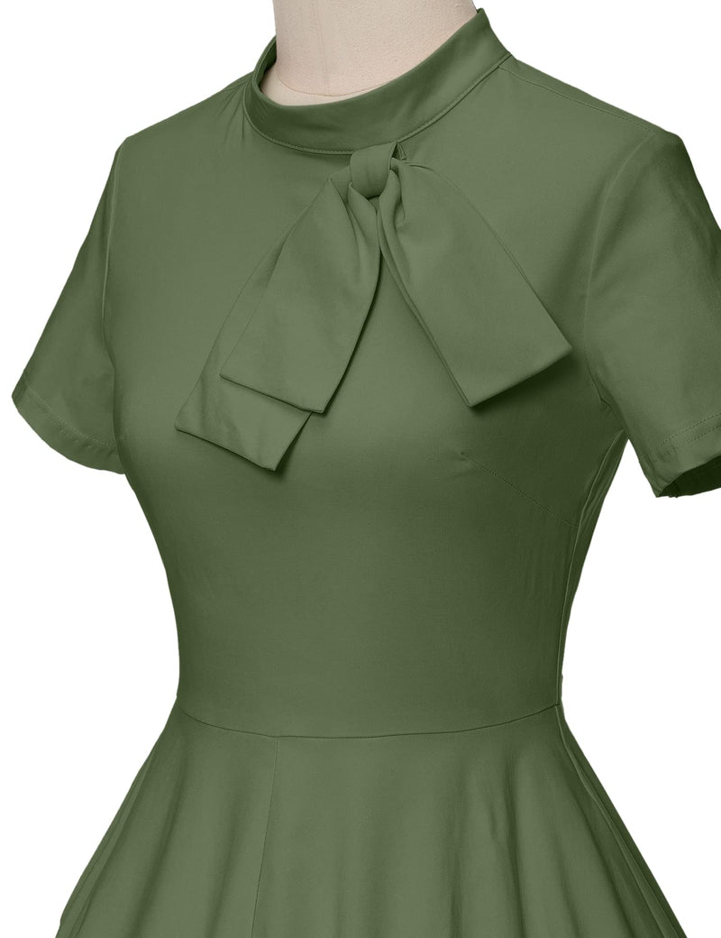 50s Vintage Women`s Armygreen High Neck  Party Dress With Pockets - Gowntownvintage