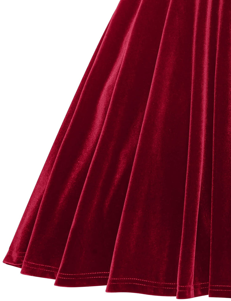 Women`s 1950s Vintage  Velvet Darkred Party Dress With Pockets - Gowntownvintage