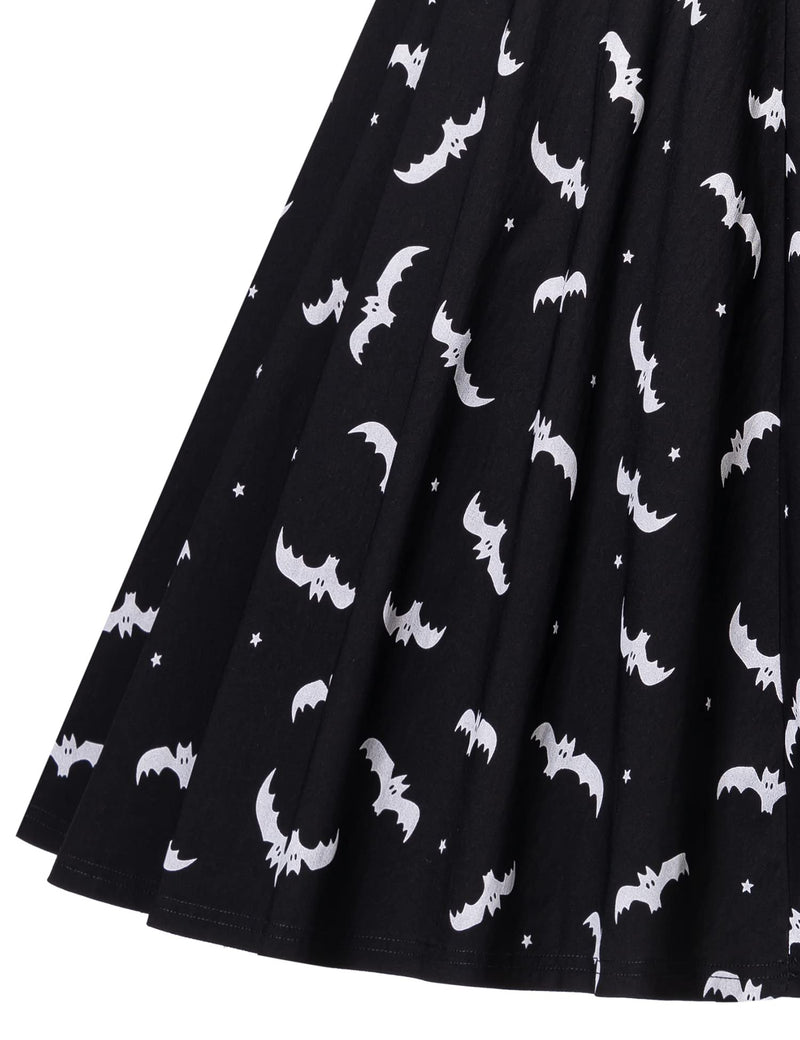 Women`s 1950s  Sweetheart Neckline Gothic Spooky Print  Party Dress With Chiffon Cloak - Gowntownvintage