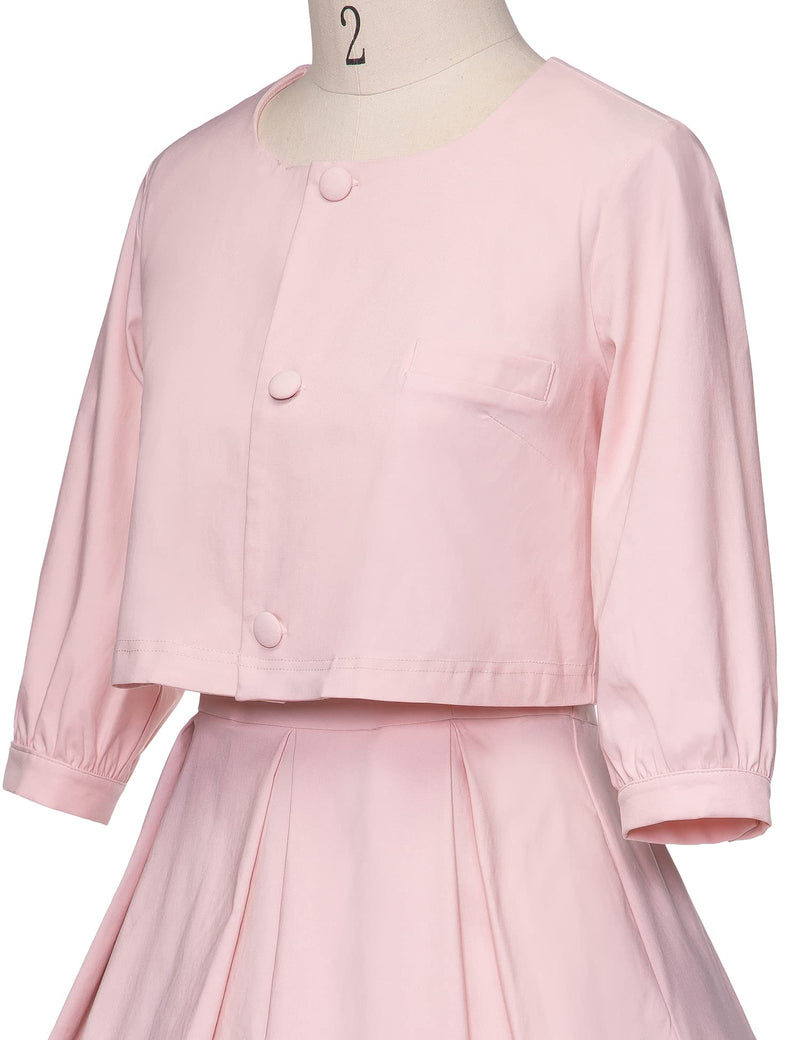 Women`s 1950s Pink Audrey Hepburn Style Tea Dress With Jacket - Gowntownvintage