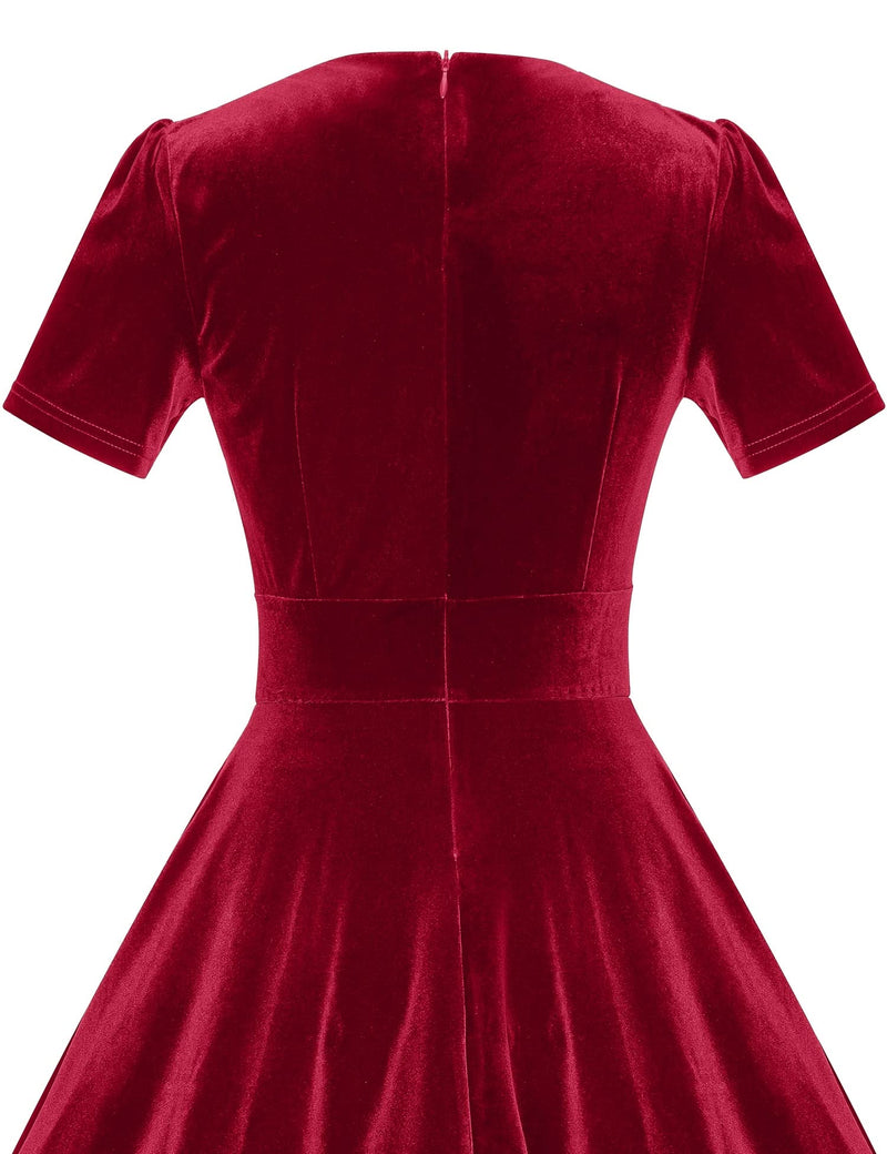 Women`s 1950s Vintage  Velvet Darkred Party Dress With Pockets - Gowntownvintage