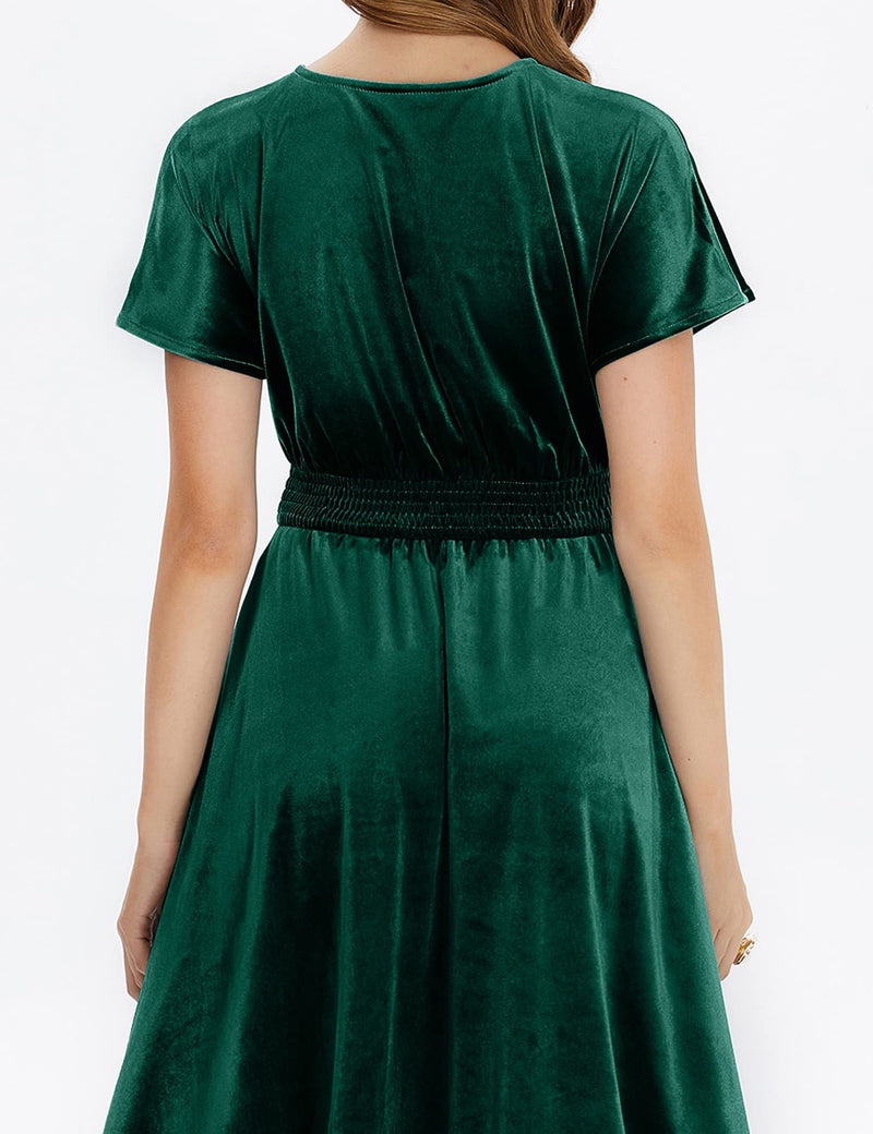 Women`s 50s Vintage Green  Velvet Swing Dress With Pockets