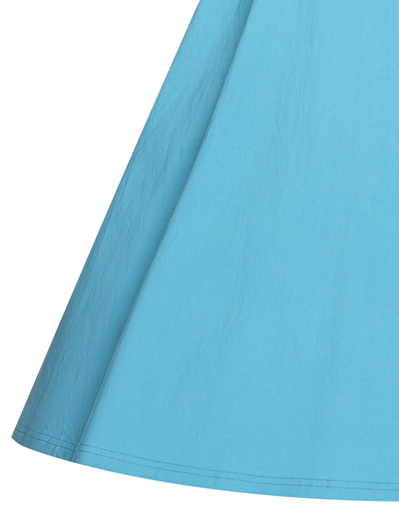 Women`s 1950s  Teal Color Chiffon Short sleeve Fit&Flare Dress With Pockets - Gowntownvintage