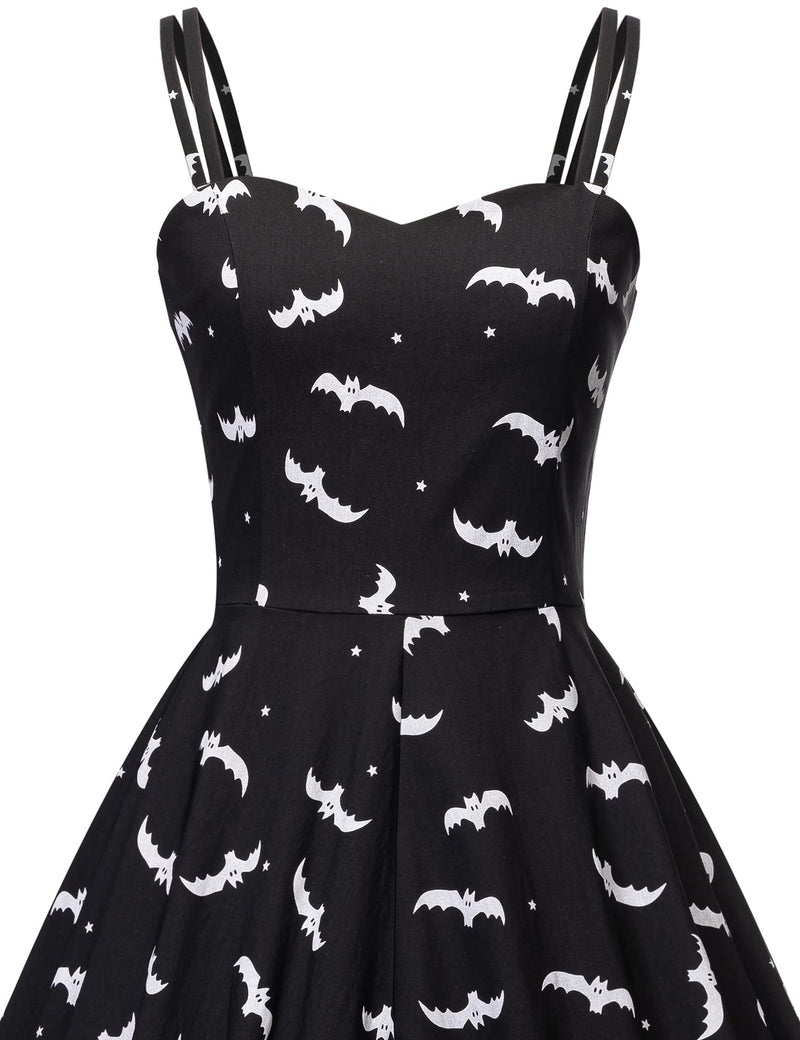 Women`s 1950s  Sweetheart Neckline Gothic Spooky Print  Party Dress With Chiffon Cloak - Gowntownvintage