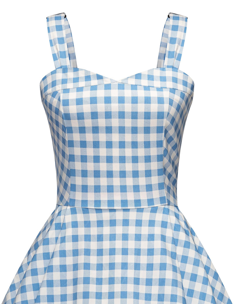 50s Womens Plaid Summer Adjustable Strap Dress With Pockets - Gowntownvintage