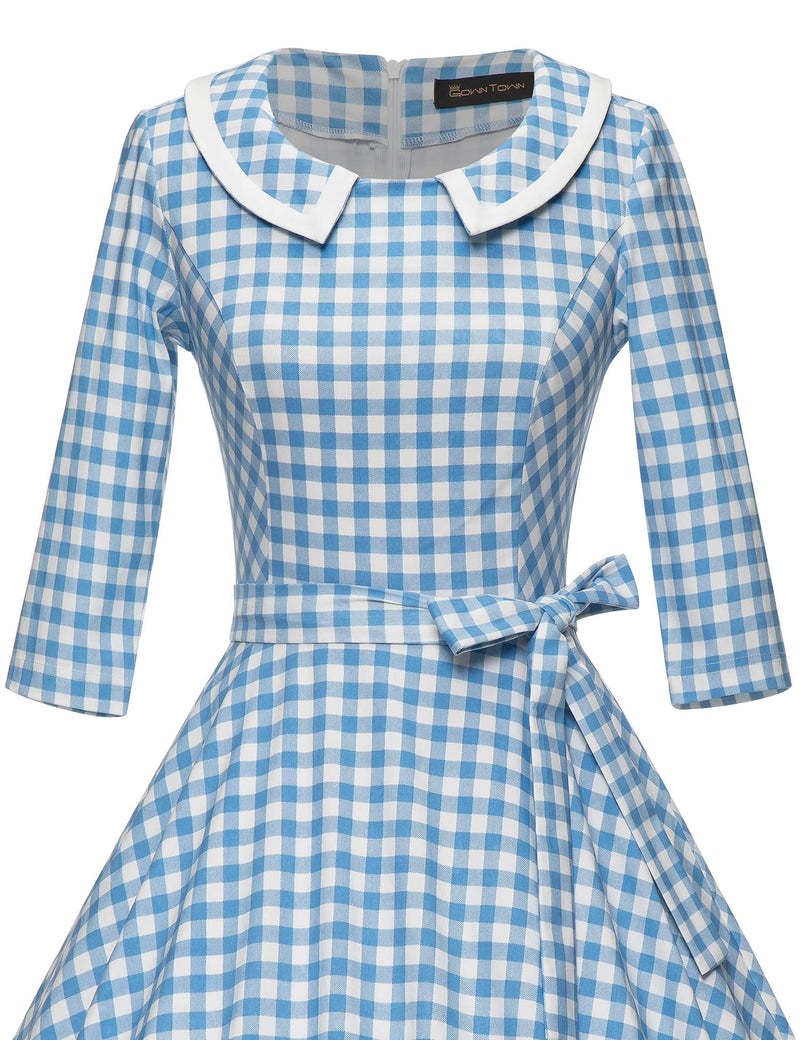 50s Women`s  Darkblue Polka Dot Peter Pan Collar Party Dress With Pockets - Gowntownvintage