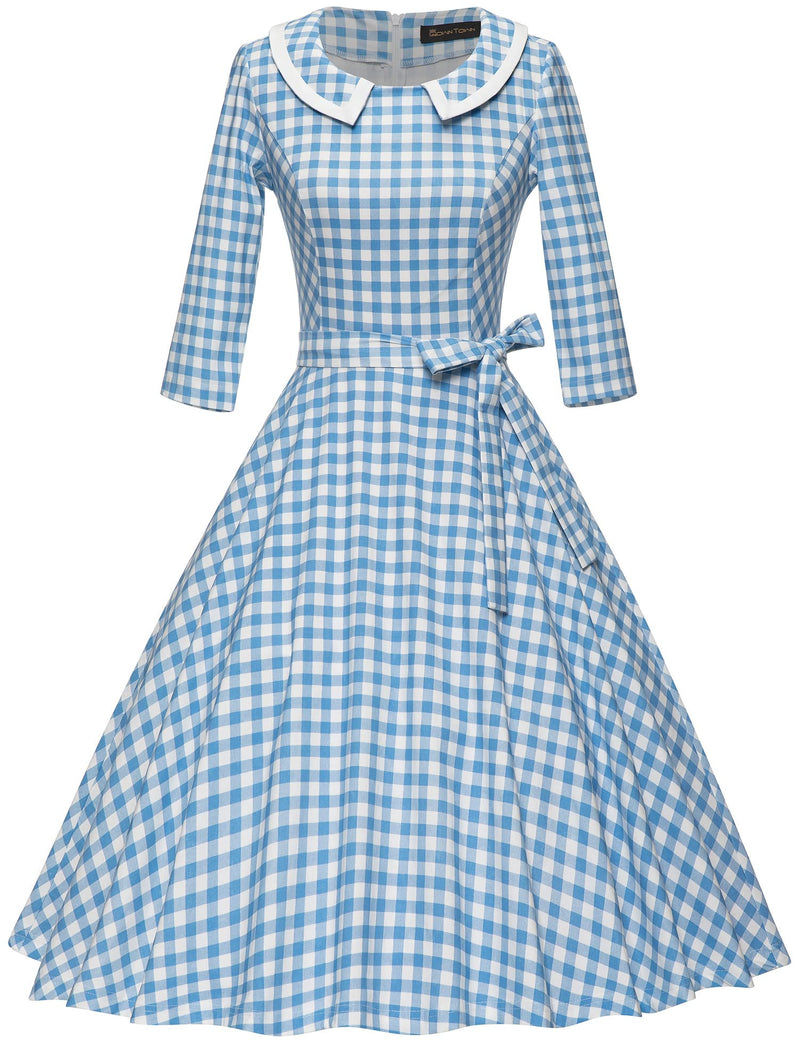 50s Women`s  Darkblue Polka Dot Peter Pan Collar Party Dress With Pockets - Gowntownvintage