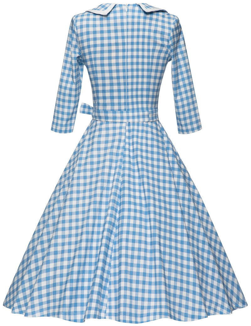 50s Women`s  Darkblue Polka Dot Peter Pan Collar Party Dress With Pockets - Gowntownvintage