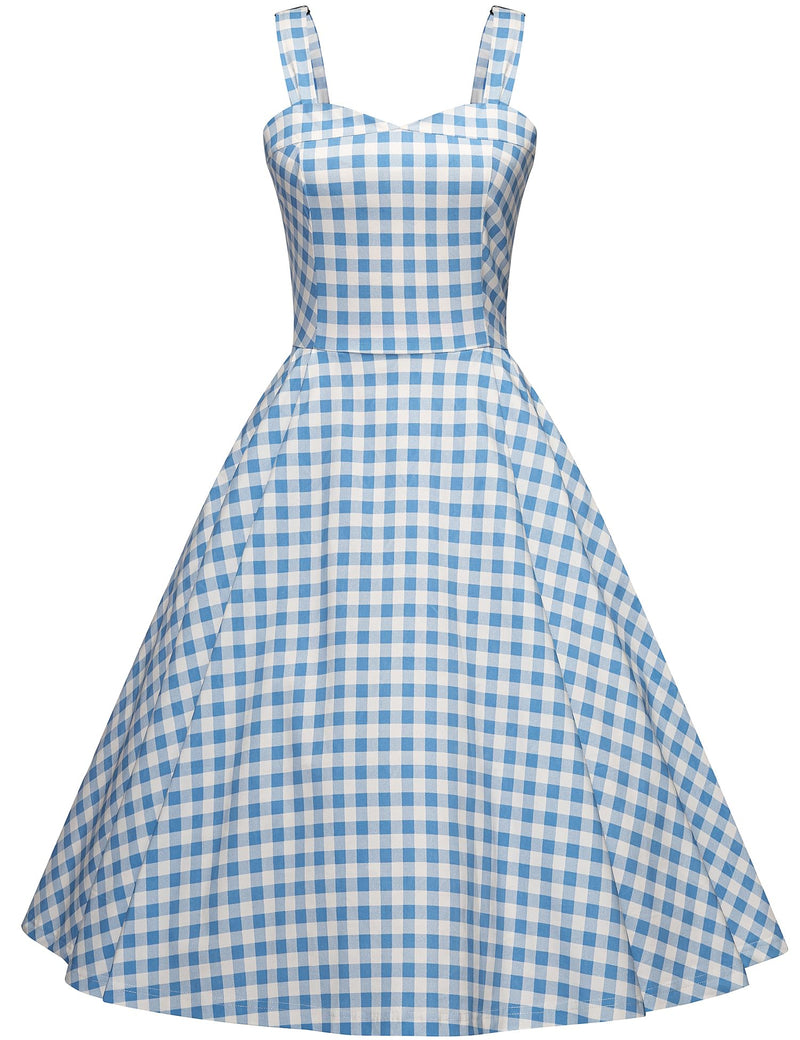 50s Womens Plaid Summer Adjustable Strap Dress With Pockets - Gowntownvintage