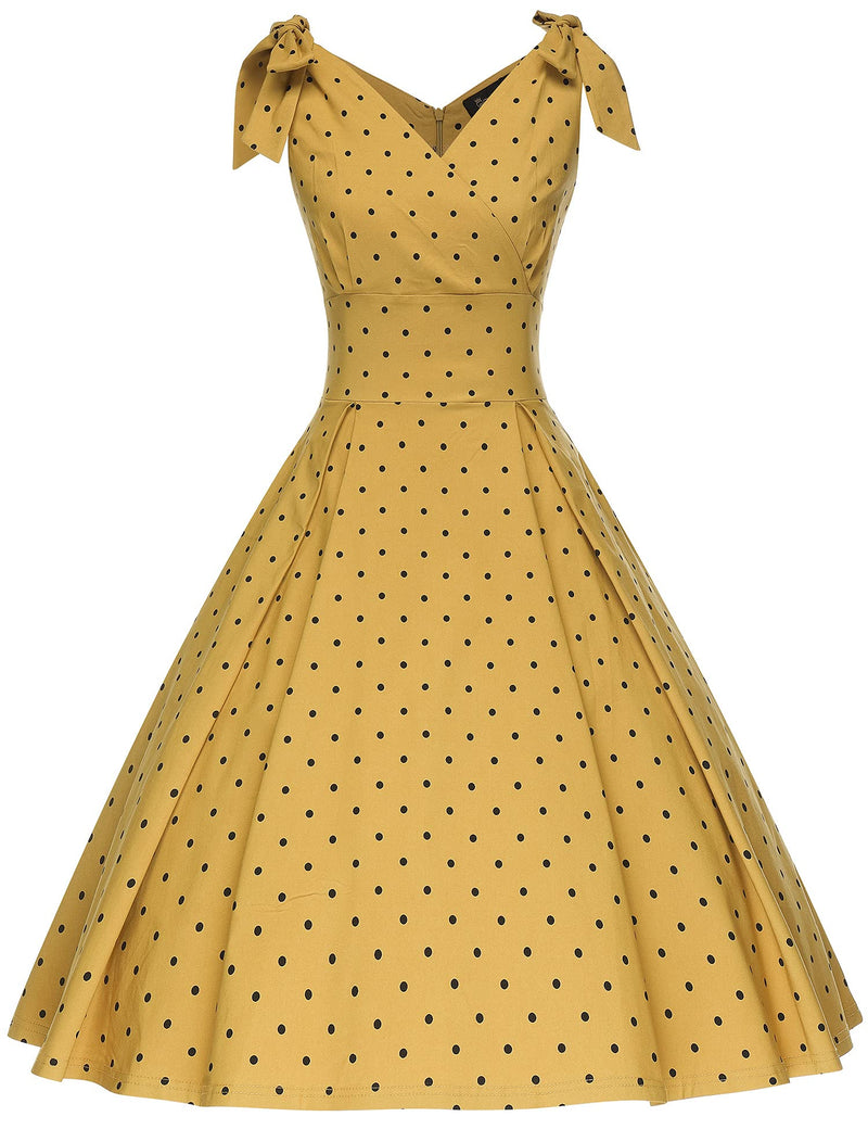 50S Should Bowknot Tie Strap Swing Dress With Pockets 