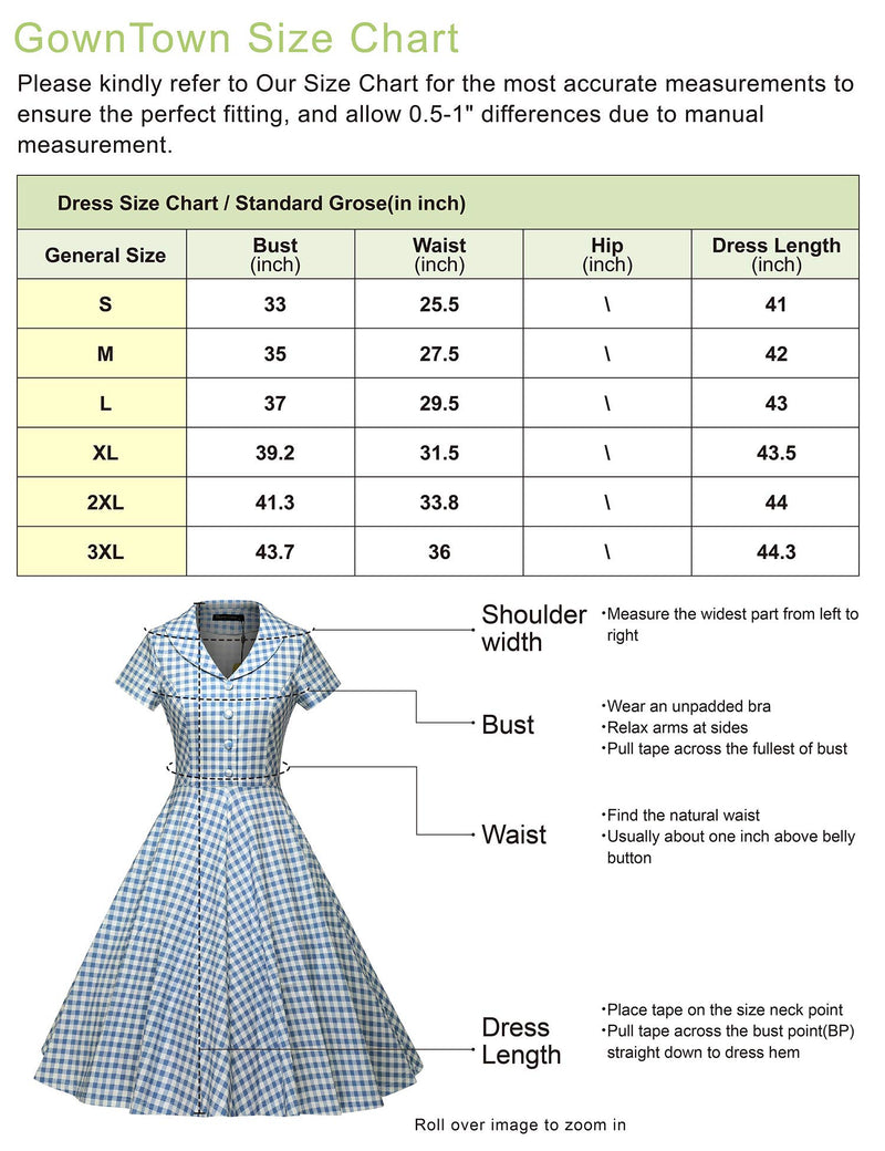 40s 50s Lapel Collar Blueplaid Vneckline Shirtwaist Vintage Dress With Pockets - Gowntownvintage