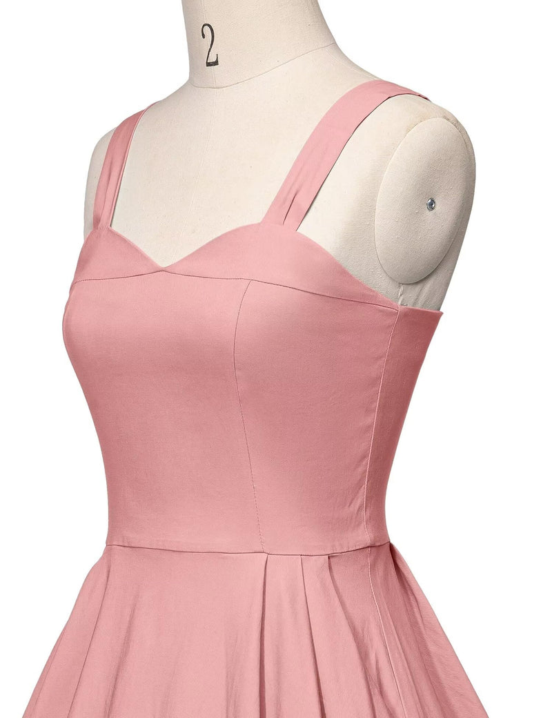 50s Womens  Summer Adjustable salmon pink Strap Dress With Pockets