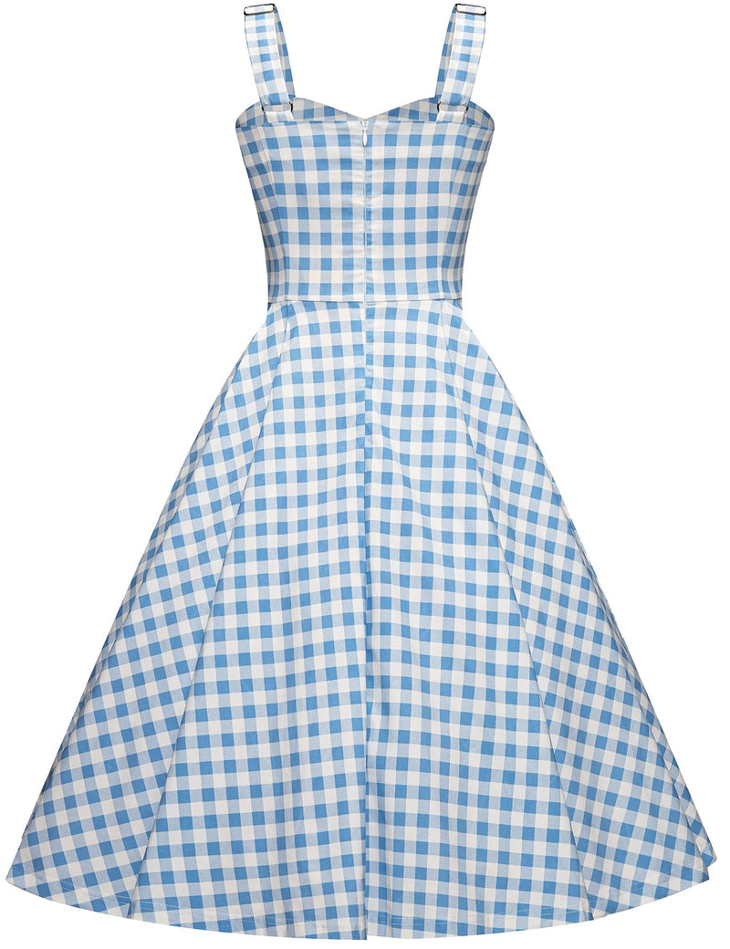 50s Womens Plaid Summer Adjustable Strap Dress With Pockets - Gowntownvintage