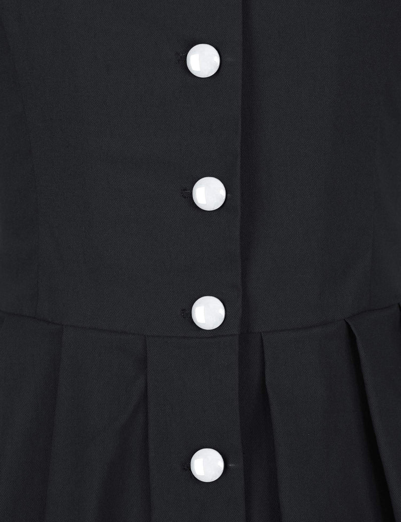 40s 50s Vintage Women`s   Black Lapel Collar  Vneckline Shirt Dress With Pockets - Gowntownvintage